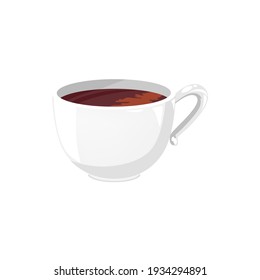 White cup of coffee or tea isolated aromatic drink. Vector morning refreshment hot drink realistic icon. Traditional English 5 oclock tea, herbal, green or black beverage in ceramic mug with handle