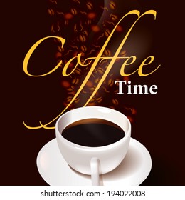 White cup of coffee. Coffee Time.