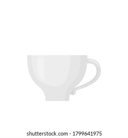 White cup flat illustration. Cup of coffee or tea front view. Vector.
