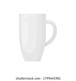 White cup flat illustration. Cup of coffee or tea front view. Vector.