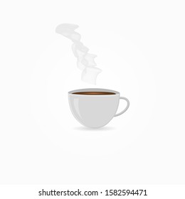 White cup of fresh coffee with smoke on isolated  background