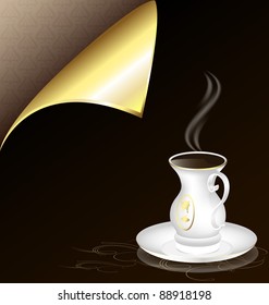 white cup and golden corner