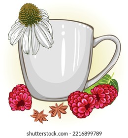 Copa blanca con hierbas y bayas. Imagen del vector