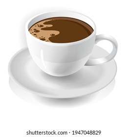 A white cup of Hot coffee .Vector illustration on white background .