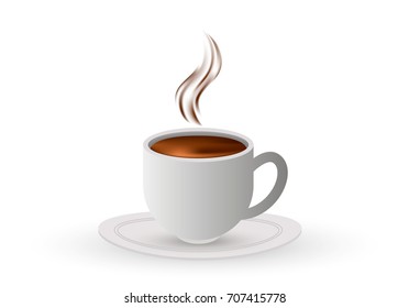 White cup of hot coffee. Vector.