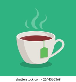 Té caliente y caliente. Teacup con ilustración vectorial de icono de etiqueta