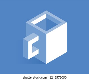 White cup icon. Vector illustration in flat isometric 3D style.