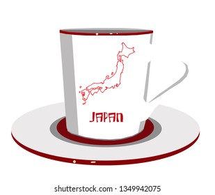 White cup with japan flag and map