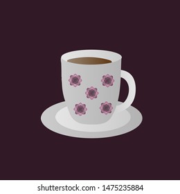 White Cup with a pattern of Burgundy flowers