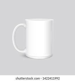 White cup photo realistic  isolated on grey background. Vector template for Mock Up. Vector illustration - Vector 