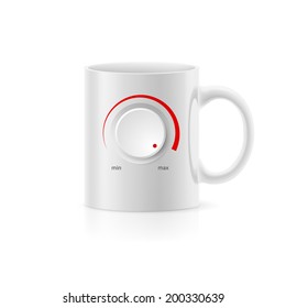 White cup with picture red controller on  white background