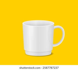 White cup. Realistic coffee mug. Mockup of a mug for drinks. Side view.