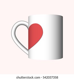 white cup with red half sign of heart as mockup for decoration or symbol of valentine's day