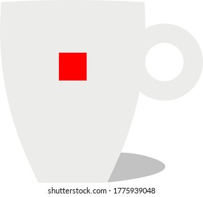 white cup with a red square in the center on a white background