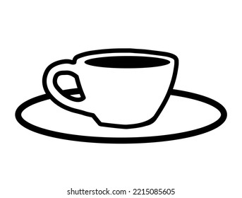 White cup and saucer illustration. Icon vector with white background.