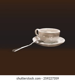 white cup with saucer and spoon vector 