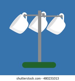 White cup set for tee at home, cooking restaurant equipment, cartoon kitchen utensil, group of domestic isolated tools vector illustration