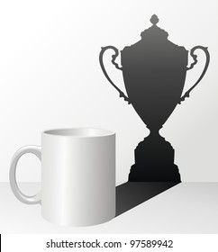 White cup with a shadow in the form of a victorious cup