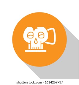 White Cup from the skull icon isolated on white background. Orange circle button. Vector Illustration