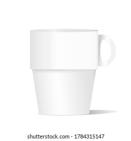 white cup with small handle on white background
