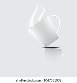 White cup with smoke on background. Vector illustration.