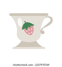 White cup with strawberry vector illustration. Cup isolated on white background. Kitchen utensils concept
