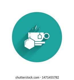 White Cup of tea with honey icon isolated with long shadow. Sweet natural food. Green circle button. Vector Illustration