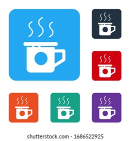 White Cup of tea icon isolated on white background. Sweet natural food. Set icons in color square buttons. Vector Illustration