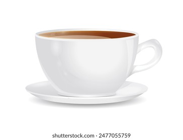 A white cup with tea on a white background. Vector illustration