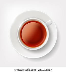 White cup of tea. Vector image.
