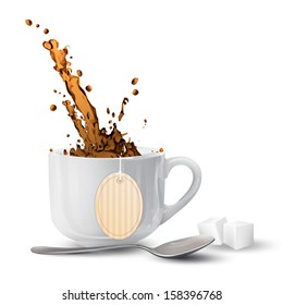 White cup with tea-bag over isolated background. Vector design. 