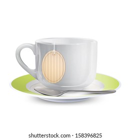White cup with tea-bag over isolated background. Vector design. 