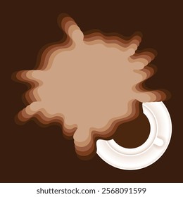 White cup top view with coffee splash, vector illustration.