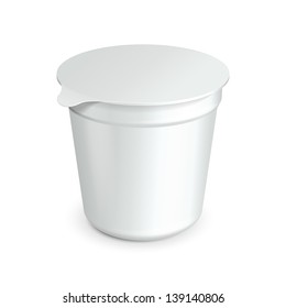 White Cup Tub Food Plastic Container For Dessert, Yogurt, Ice Cream, Sour Sream Or Snack. Ready For Your Design. Product Packing Vector EPS10