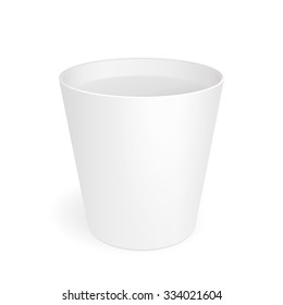 White Cup Tub Food Plastic Container For Dessert, Yogurt, Ice Cream, Sour Sream Or Snack. Illustration Isolated On White Background. Mock Up Template Ready For Your Design. Vector EPS10