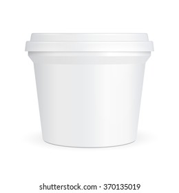 White Cup Tub Food Plastic Container For Dessert, Yogurt, Ice Cream, Sour Sream Or Snack. Illustration Isolated On White Background. Mock Up Template Ready For Your Design. Vector EPS10