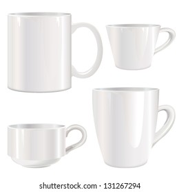 White cup vector set. Mug collection isolated on white.