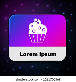 White Cupcake icon isolated on black background. Rectangle color button. Vector Illustration