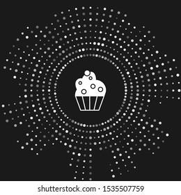 White Cupcake icon isolated on grey background. Abstract circle random dots. Vector Illustration