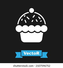 White Cupcake icon isolated on black background.  Vector