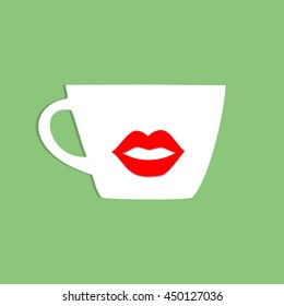 White cups with acrylic lips on green,for woman 