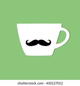 White cups with acrylic  moustache on green.For man