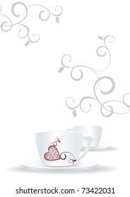 white cups and brown heart