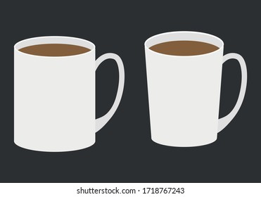 White cups with coffee on black background.