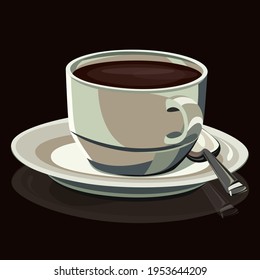 White cups with coffee. Vector image 