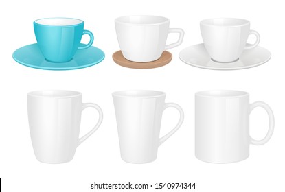 White cups. Mug collection isolated