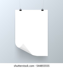 White Curled Paper A4 Note Memo. EPS10 Vector