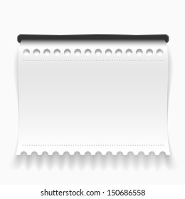 White curled paper check going out from slit.