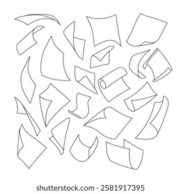 White curled paper sheet flying with wind blow. Realistic 3d vector illustration of floating in air empty curved document pages. Mockup of scattered flying note.