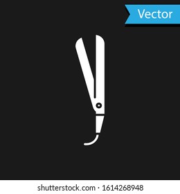 White Curling iron for hair icon isolated on black background. Hair straightener icon.  Vector Illustration
